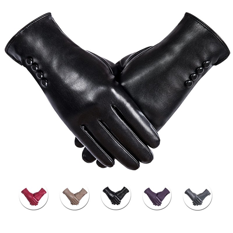 Alepo Winter PU Leather Gloves For Women, Warm Thermal Touchscreen Texting Typing Dress Driving Motorcycle Gloves With Wool Lining (Black-XXL) - Image 1